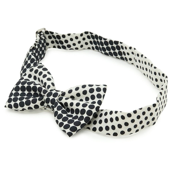 HERMES Bow Tie Polka Dot Pattern 100% Silk White Black